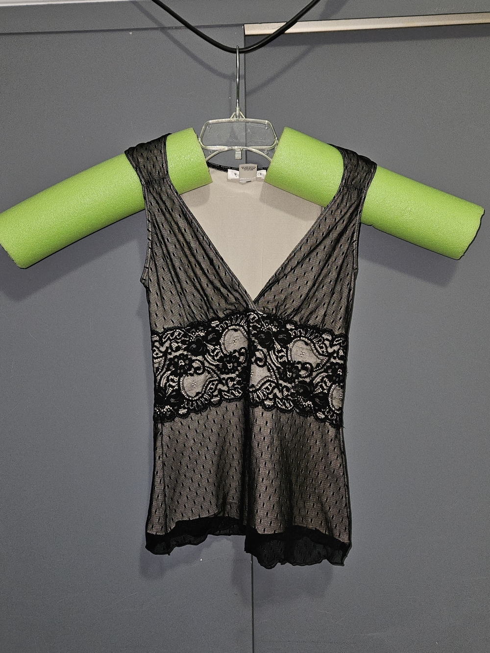 White House Black Market Black Sheer Lace V-Neck Tank